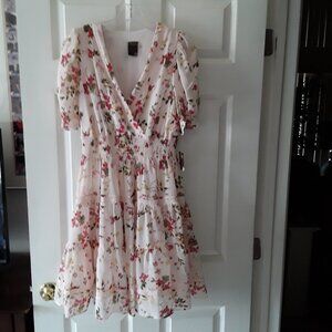 NWT Taylor Women's Short Sleeve V-Neck Smocked Floral Chiffon Dress Size 4